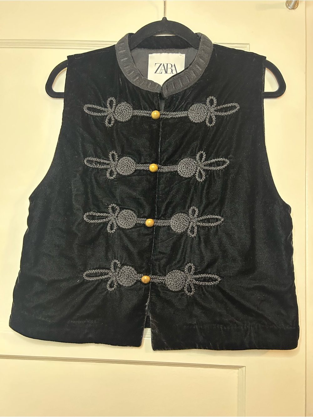 ZARA Black Velvet Military-Inspired Sleeveless Vest with Gold Buttons